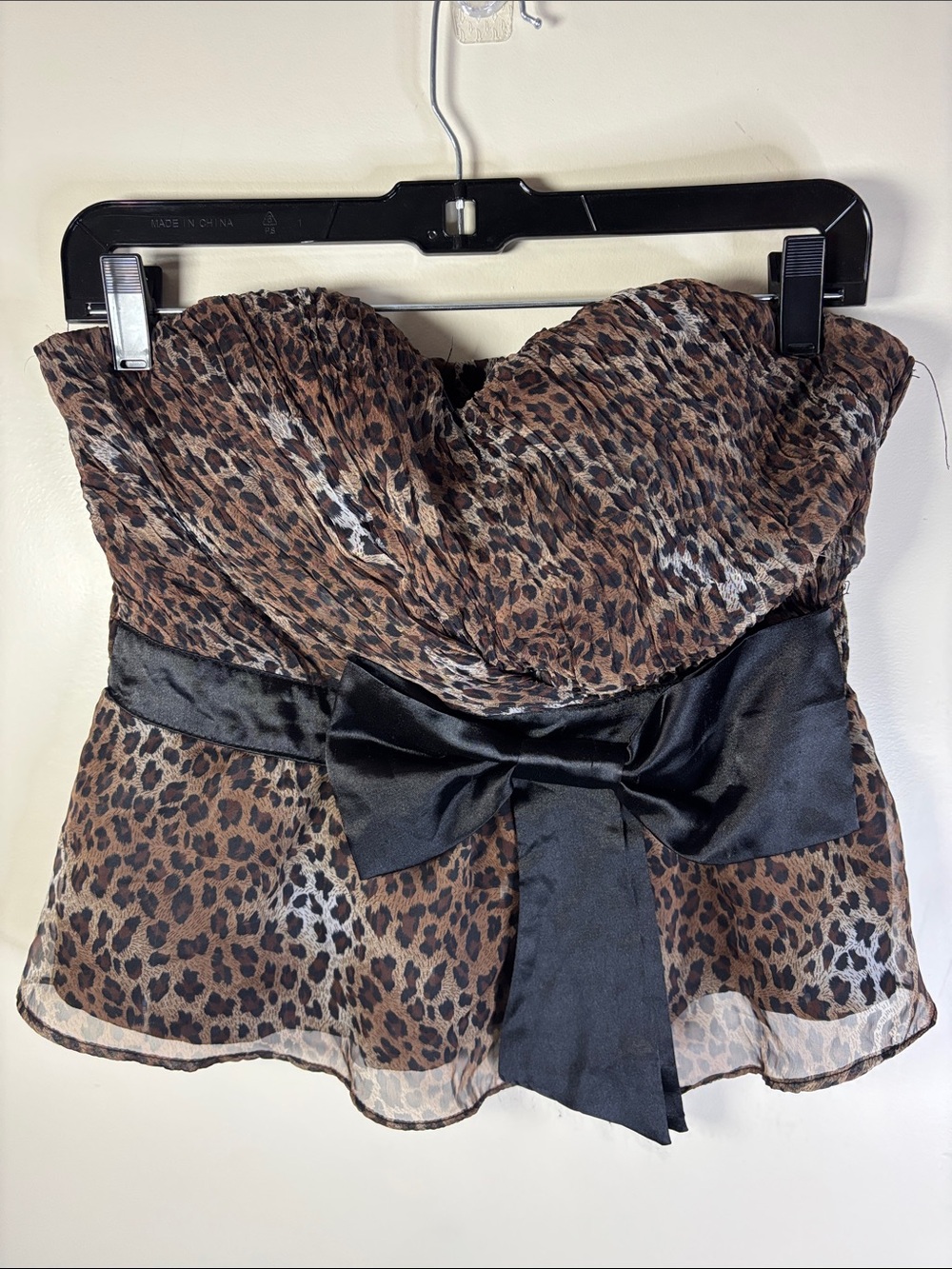 Marineblu Strapless Leopard Print Camisole with Black Bow